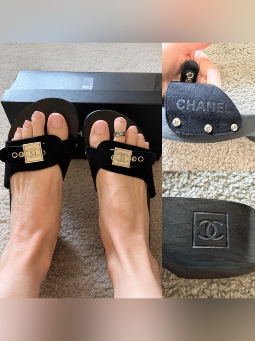 VTG Chanel suede/wood sandals